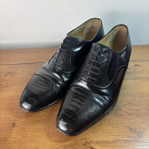 Moreschi Mens 9.5 M Black Ostrich Leather Oxford Dress Shoes Made in Italy